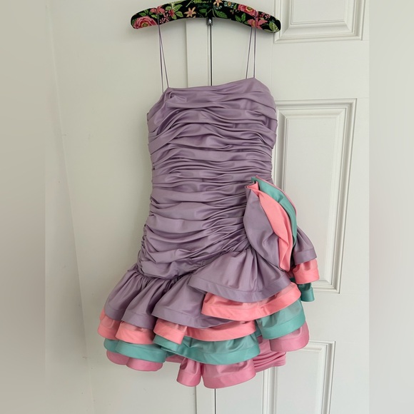 Julie Duroche Dresses & Skirts - BARBIE Julie Durocher after five  Ruffled Dress - Purple, Pink, and Green